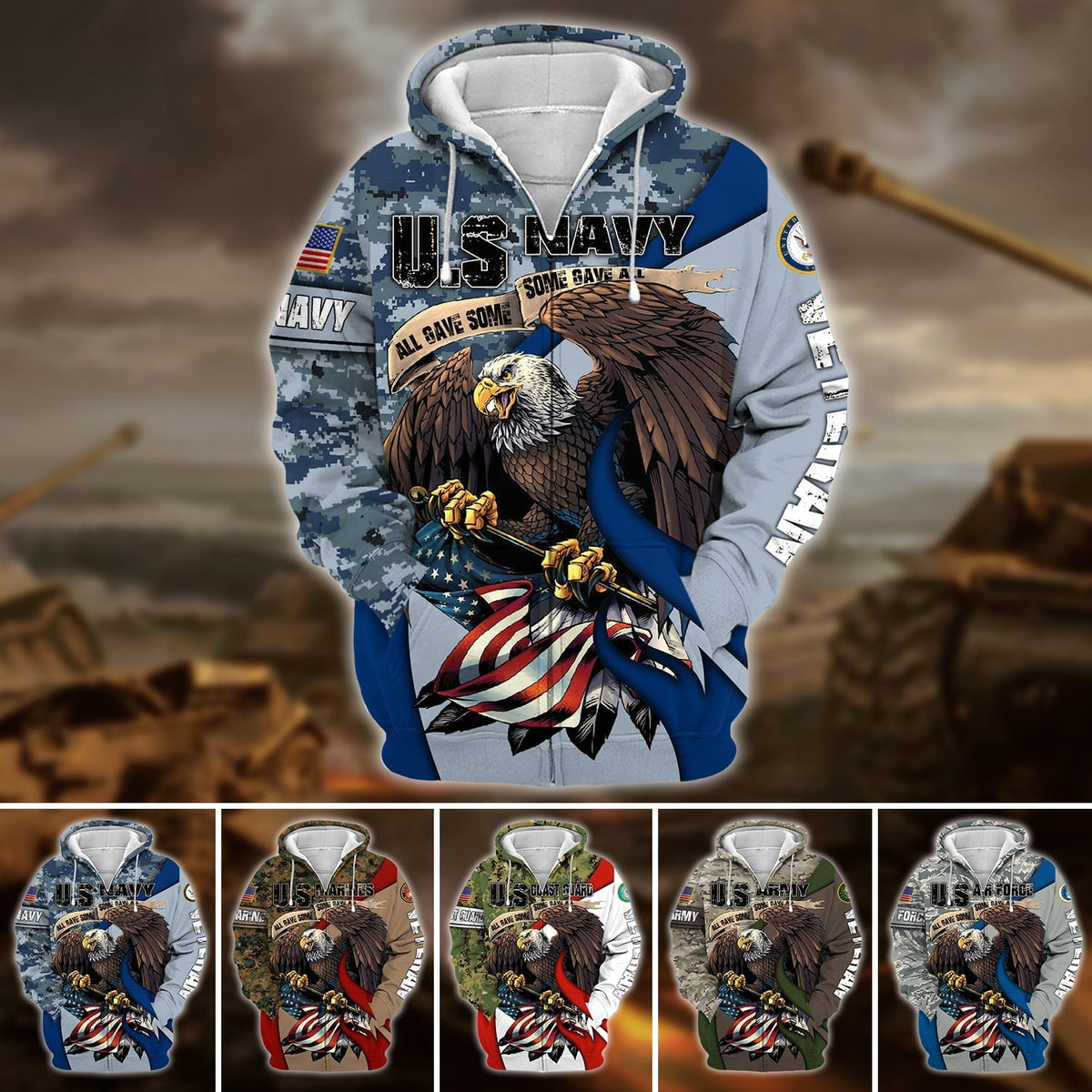 BJ Premium U.S Multiple Service Veteran Zip Hoodie