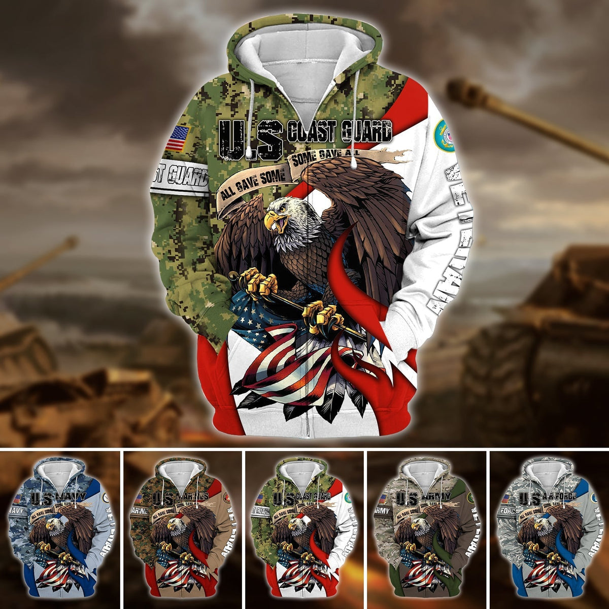 BJ Premium U.S Multiple Service Veteran Zip Hoodie