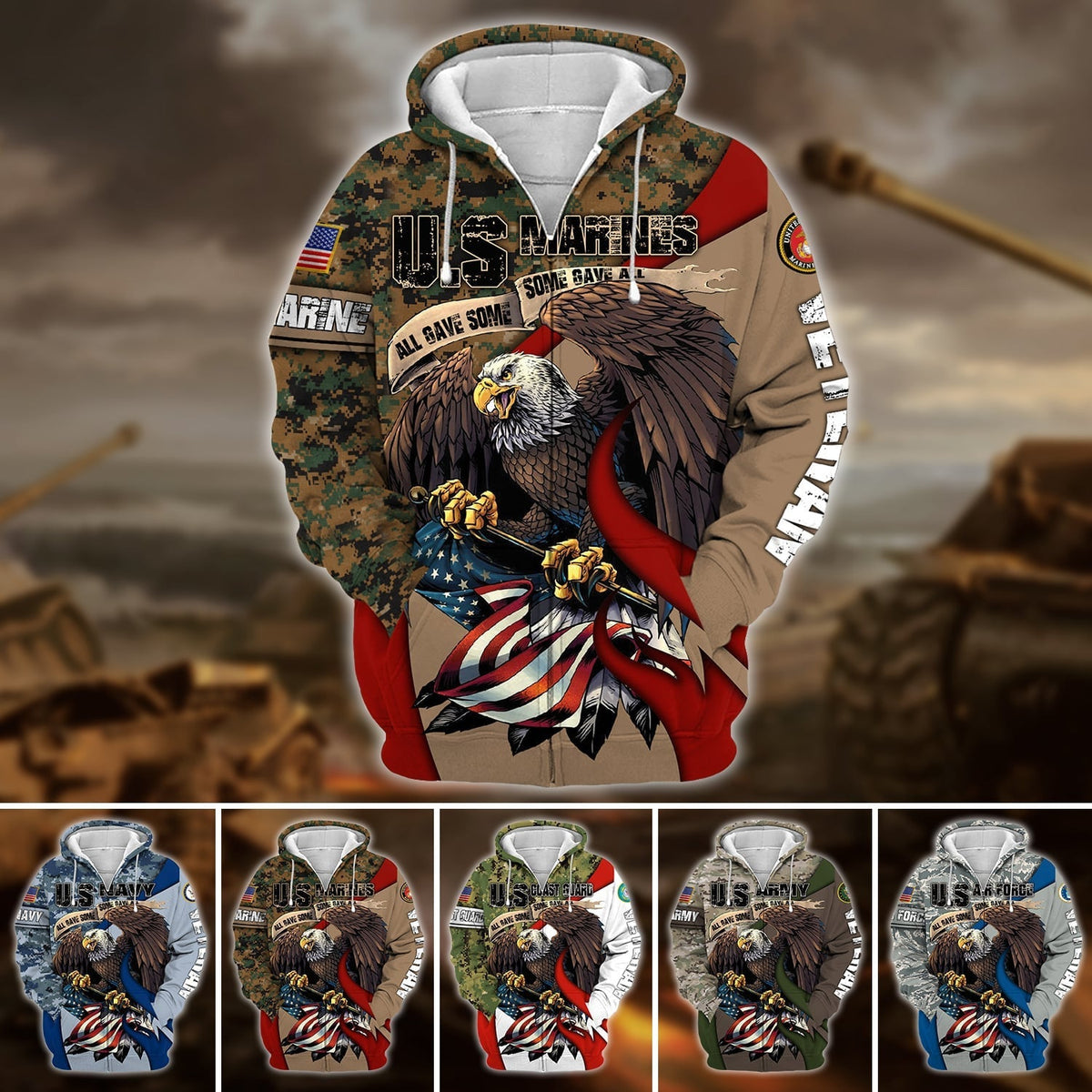 BJ Premium U.S Multiple Service Veteran Zip Hoodie