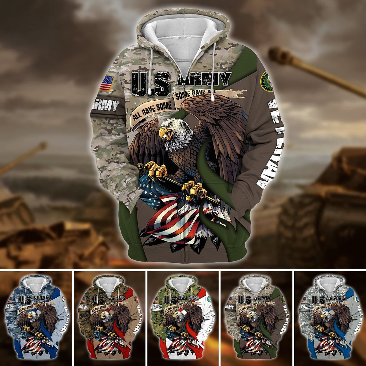 BJ Premium U.S Multiple Service Veteran Zip Hoodie