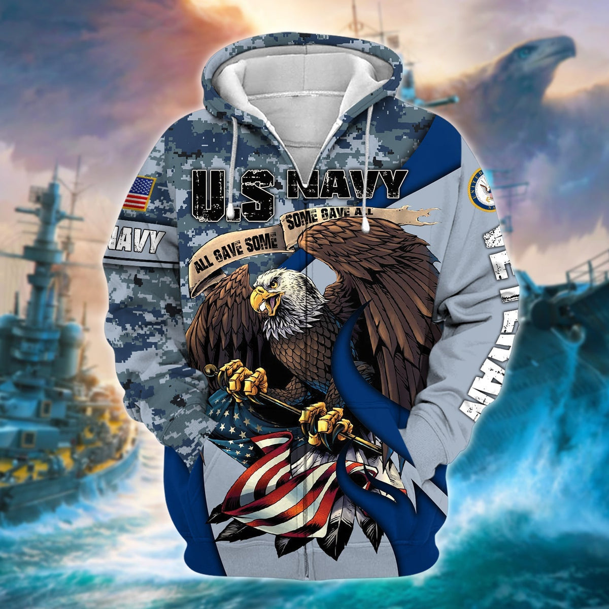 BJ Premium U.S Multiple Service Veteran Zip Hoodie