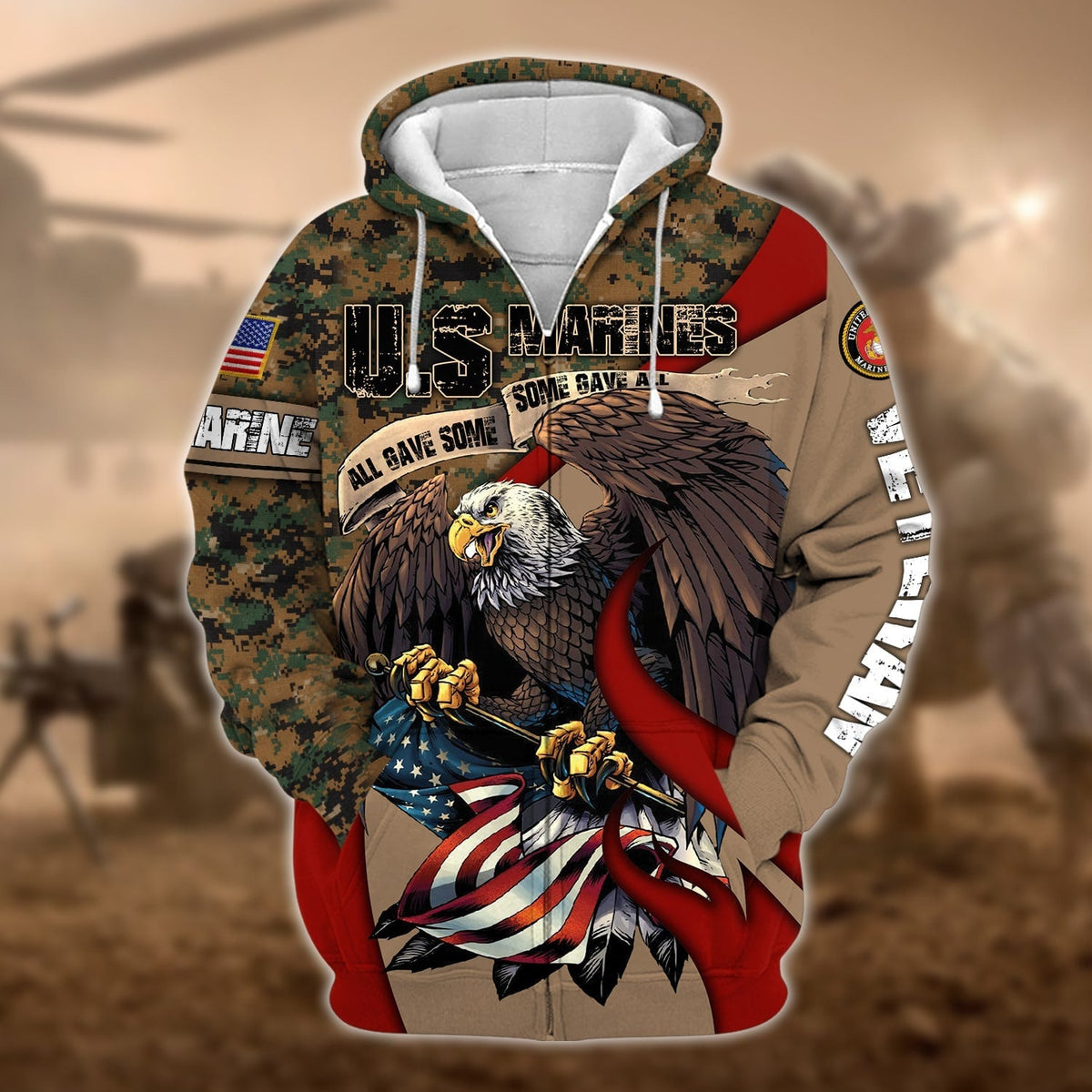 BJ Premium U.S Multiple Service Veteran Zip Hoodie