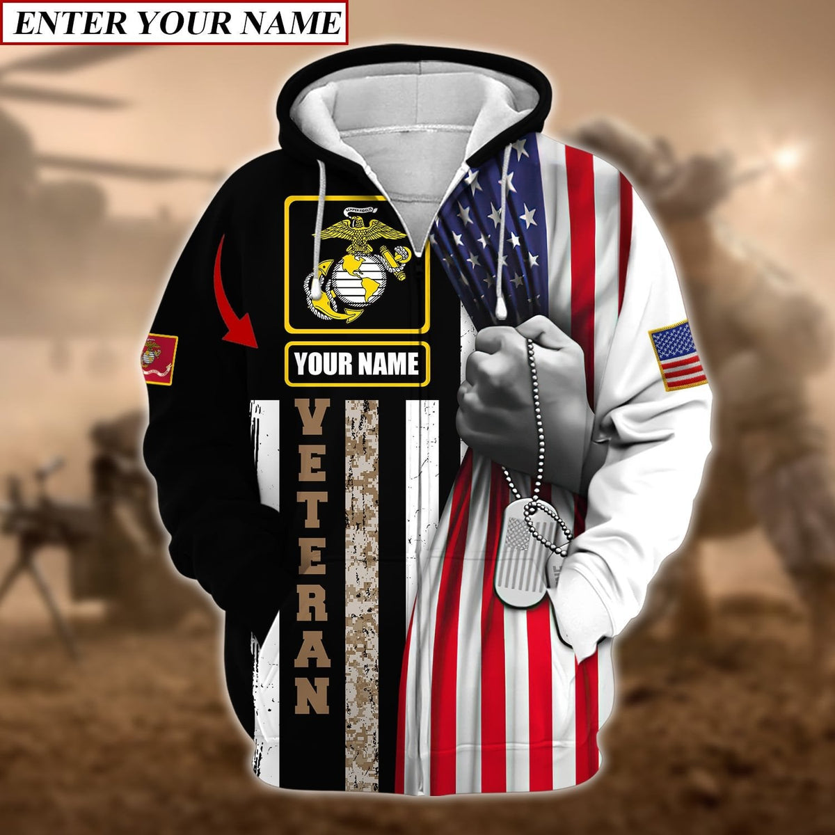 BJ Personalised Premium Multiple U.S Services Veteran Zip Hoodie