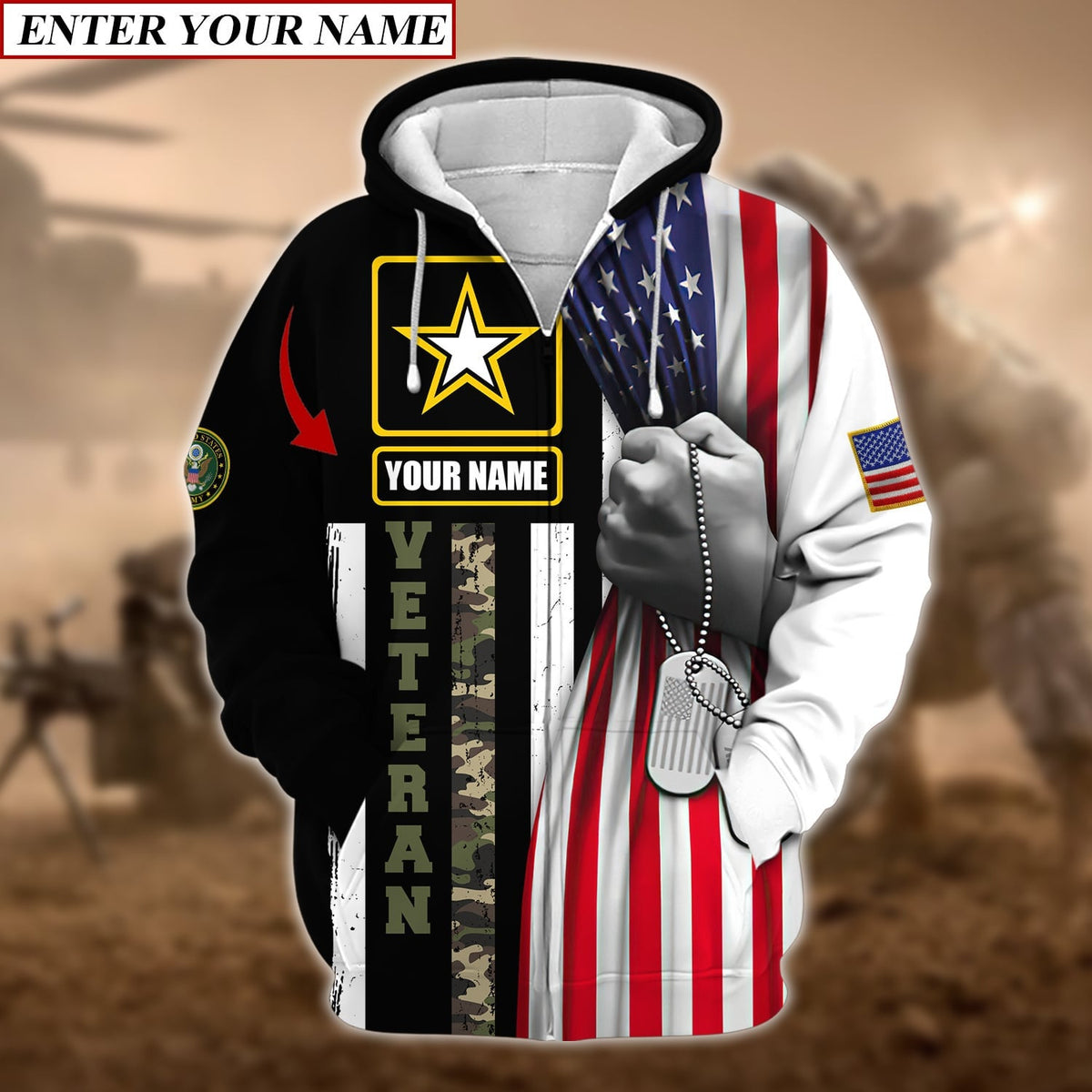 BJ Personalised Premium Multiple U.S Services Veteran Zip Hoodie