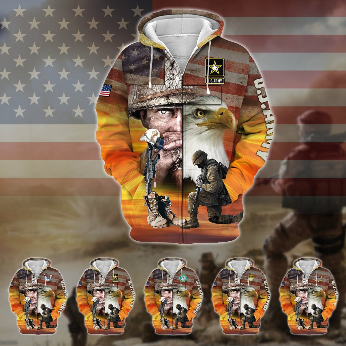 BJ Proud U.S.Veteran Zip Hoodie