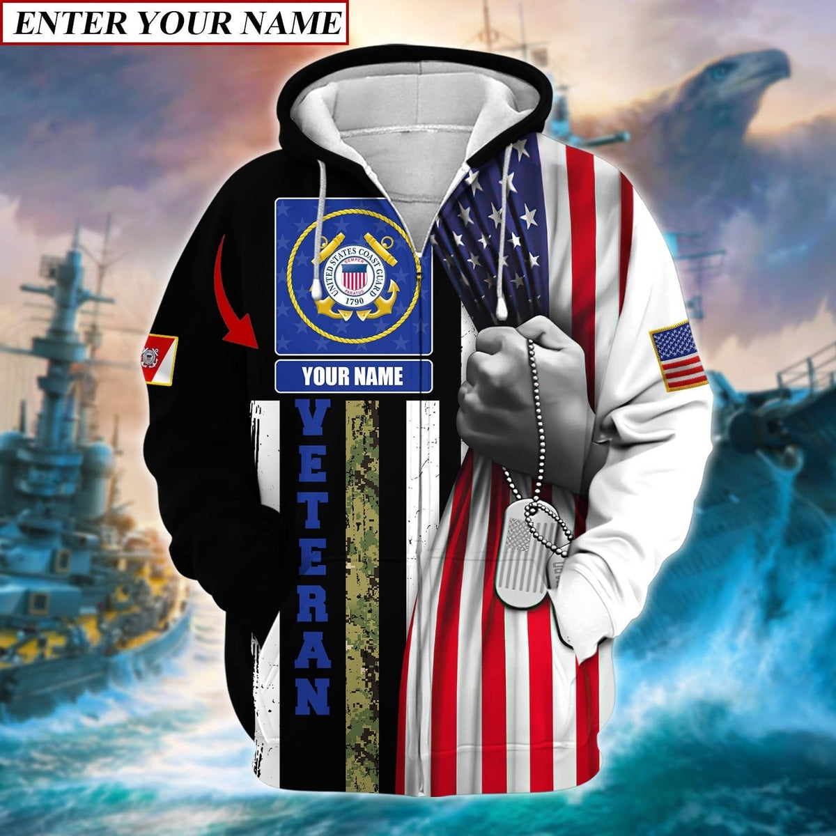 BJ Personalised Premium Multiple U.S Services Veteran Zip Hoodie
