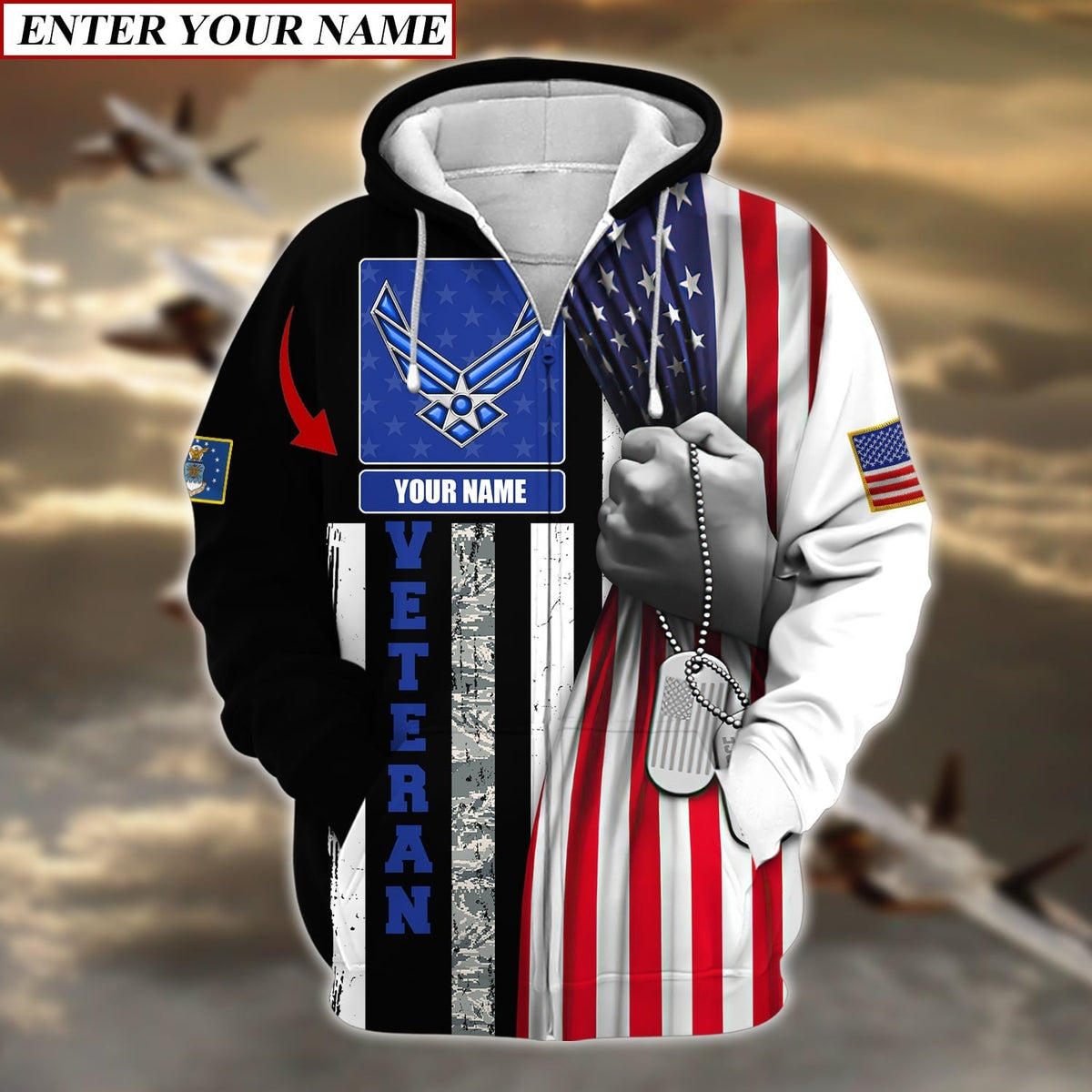 BJ Personalised Premium Multiple U.S Services Veteran Zip Hoodie