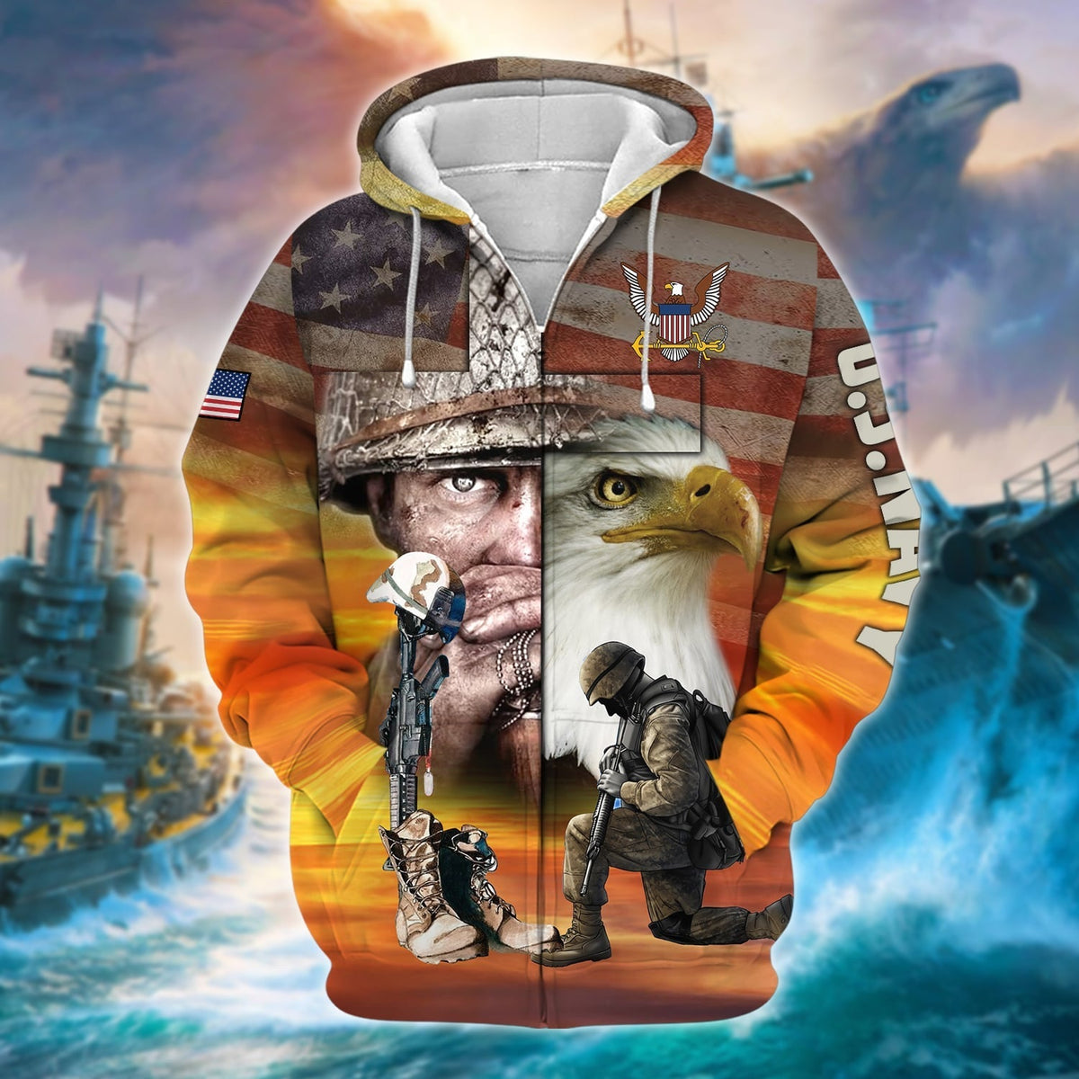 BJ Proud U.S.Veteran Zip Hoodie