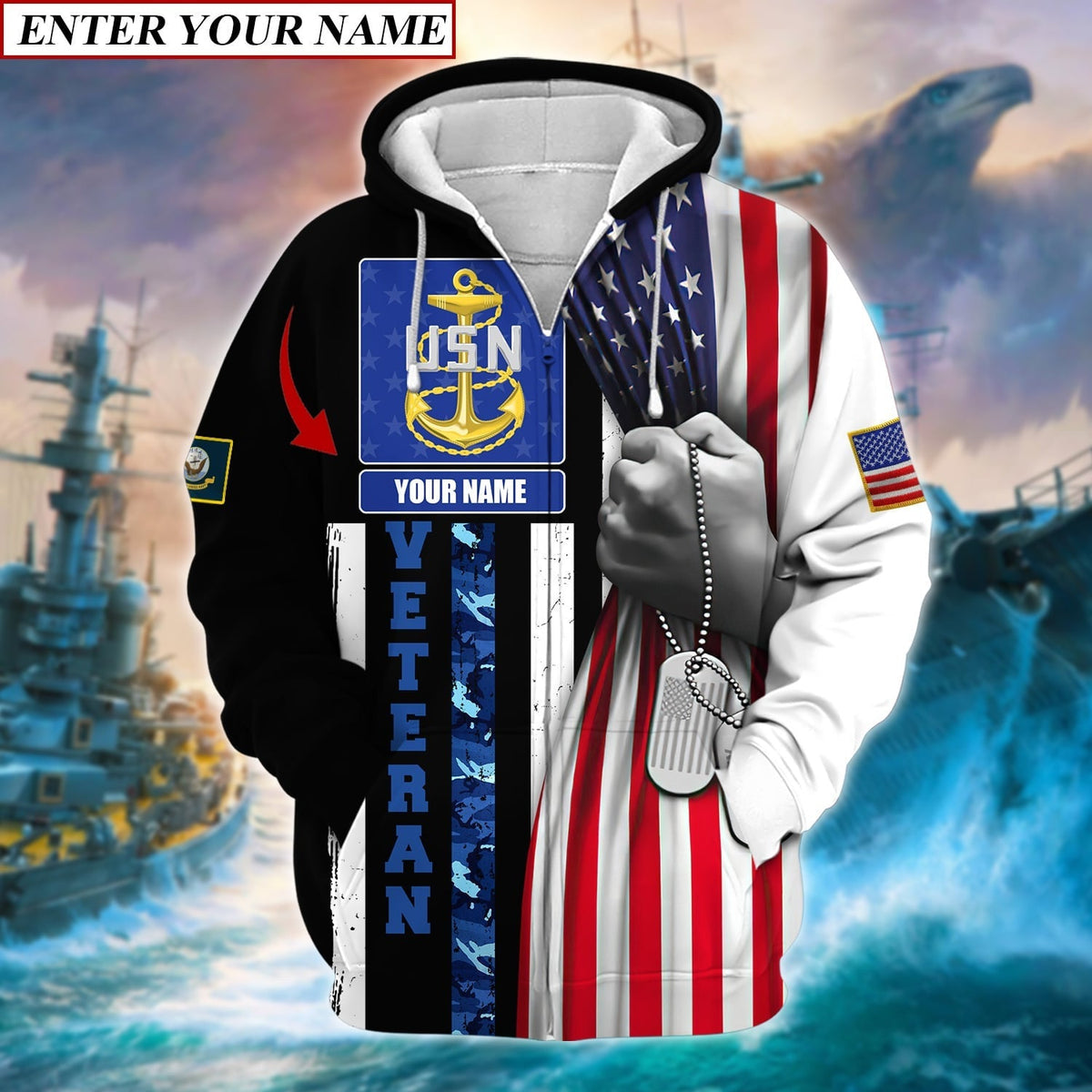 BJ Personalised Premium Multiple U.S Services Veteran Zip Hoodie