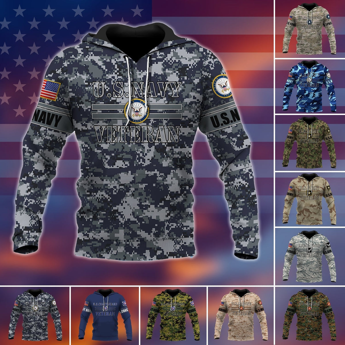 BJ Premium U.S Multiple Service Veteran Hoodie