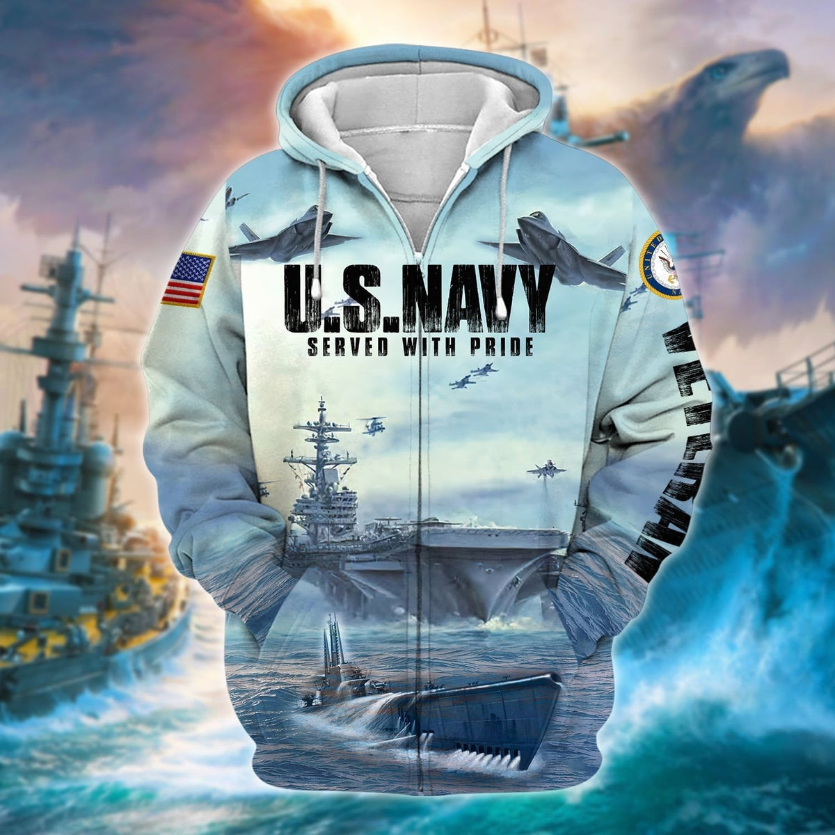 BJ Premium U.S. Navy Veteran Zip Hoodie