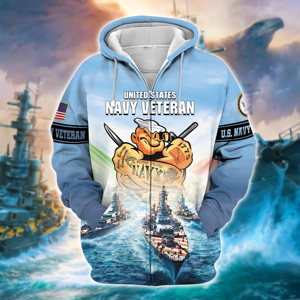BJ Premium U.S. Navy Veteran Zip Hoodie