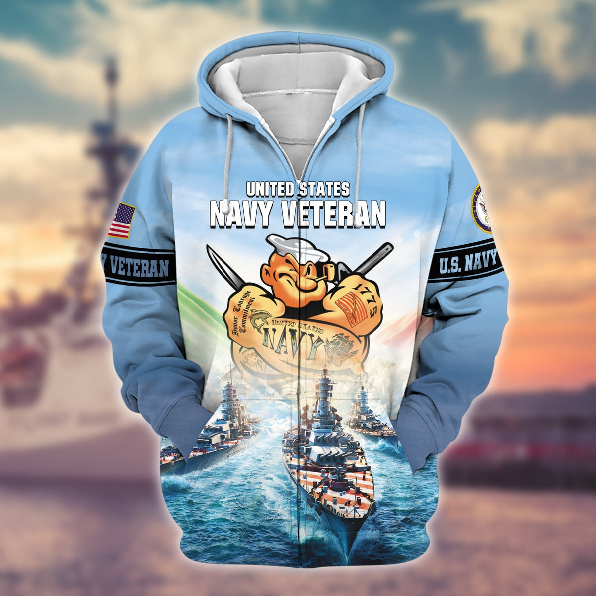 BJ Premium U.S. Navy Veteran Zip Hoodie