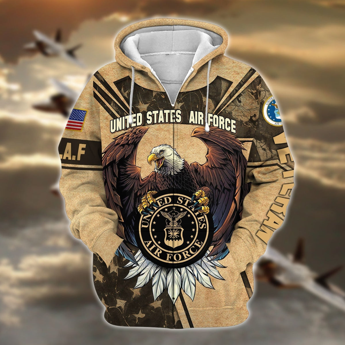 BJ Premium U.S Multiple Service Veteran Zip Hoodie