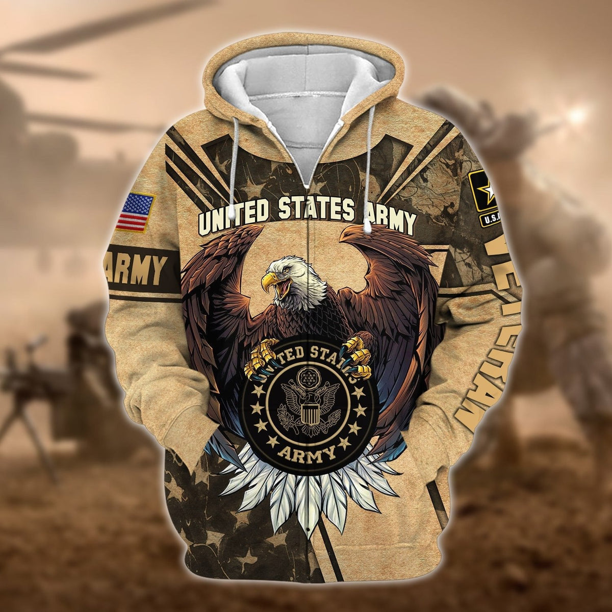 BJ Premium U.S Multiple Service Veteran Zip Hoodie