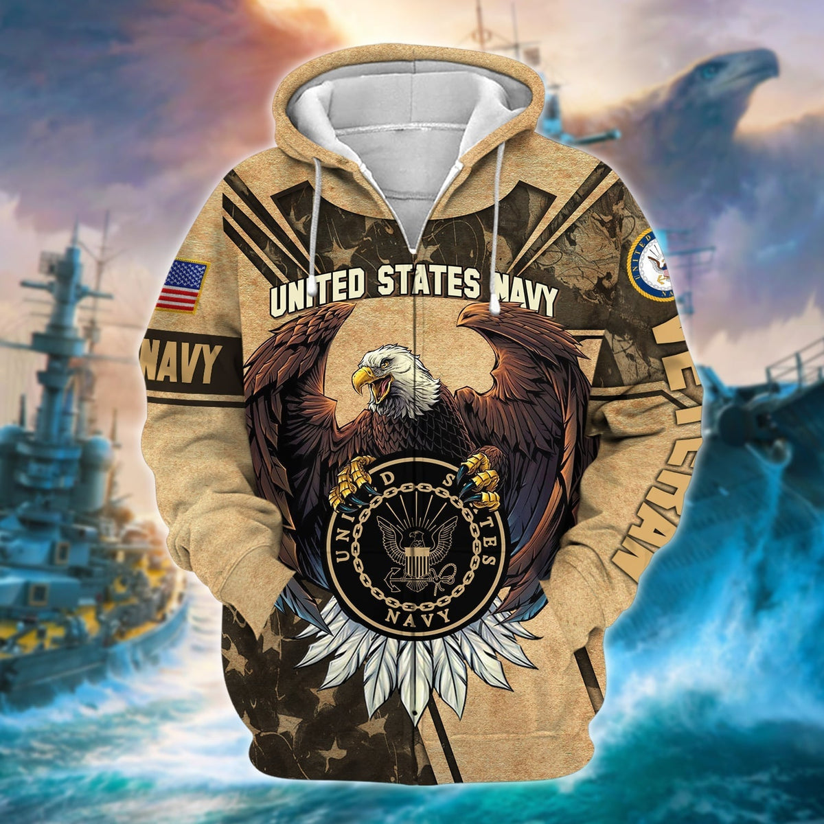 BJ Premium U.S Multiple Service Veteran Zip Hoodie