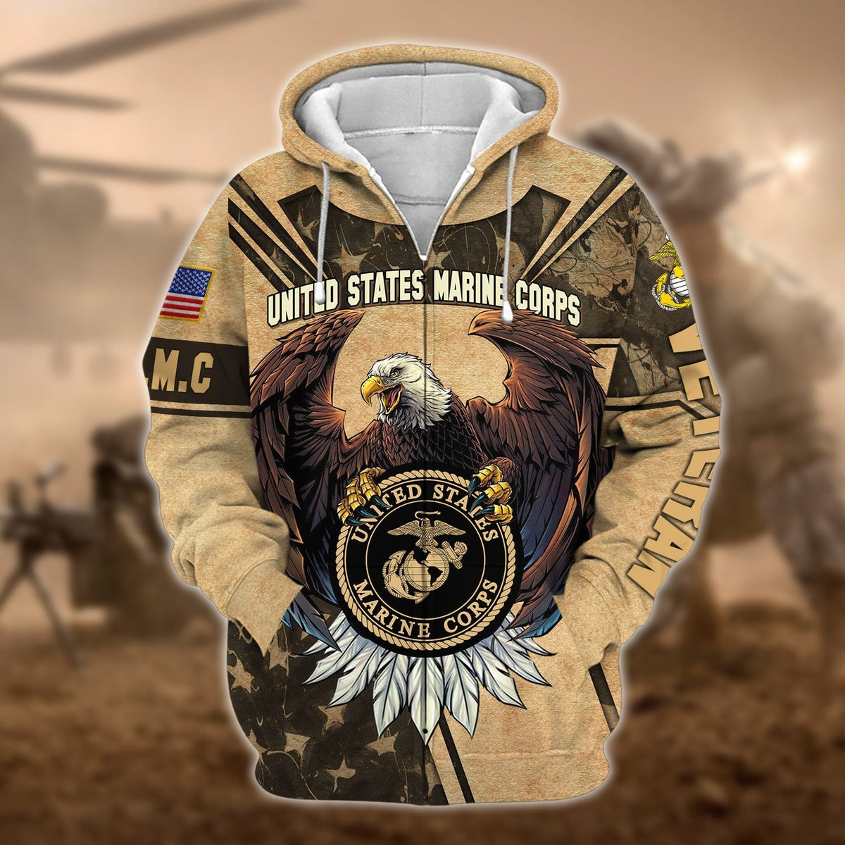 BJ Premium U.S Multiple Service Veteran Zip Hoodie