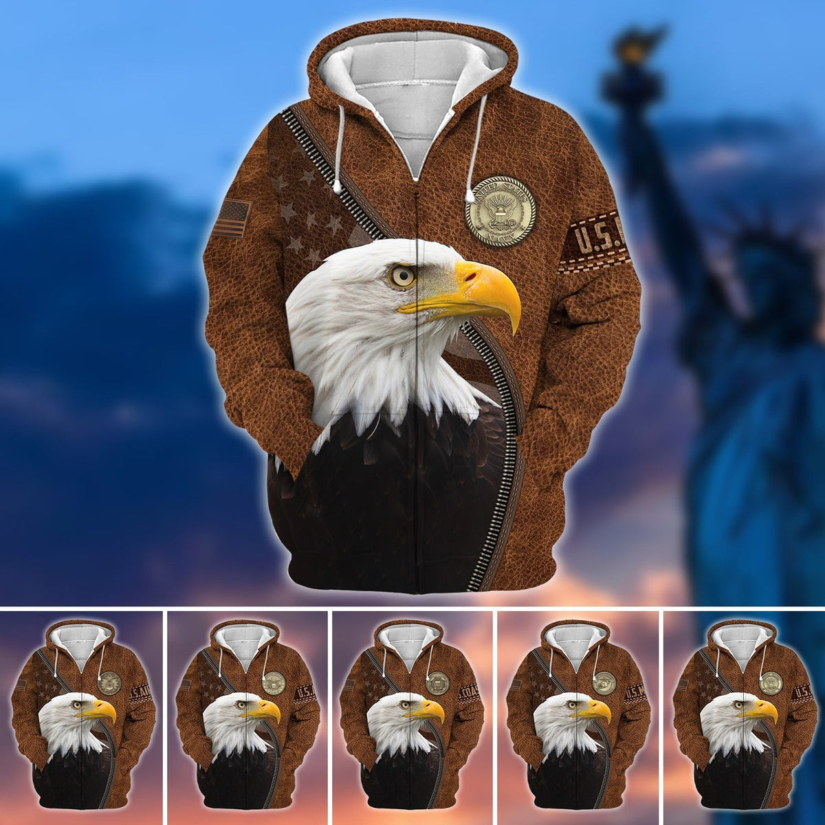 BJ Premium U.S Multiple Service Veteran Zip Hoodie