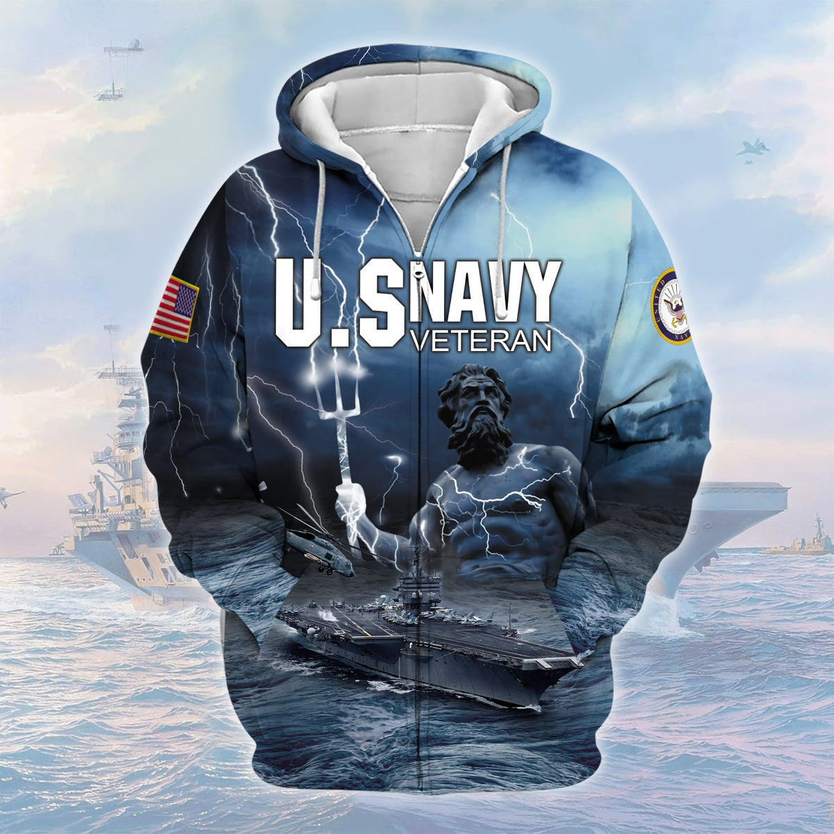 BJ Premium U.S. Navy Veteran Zip Hoodie
