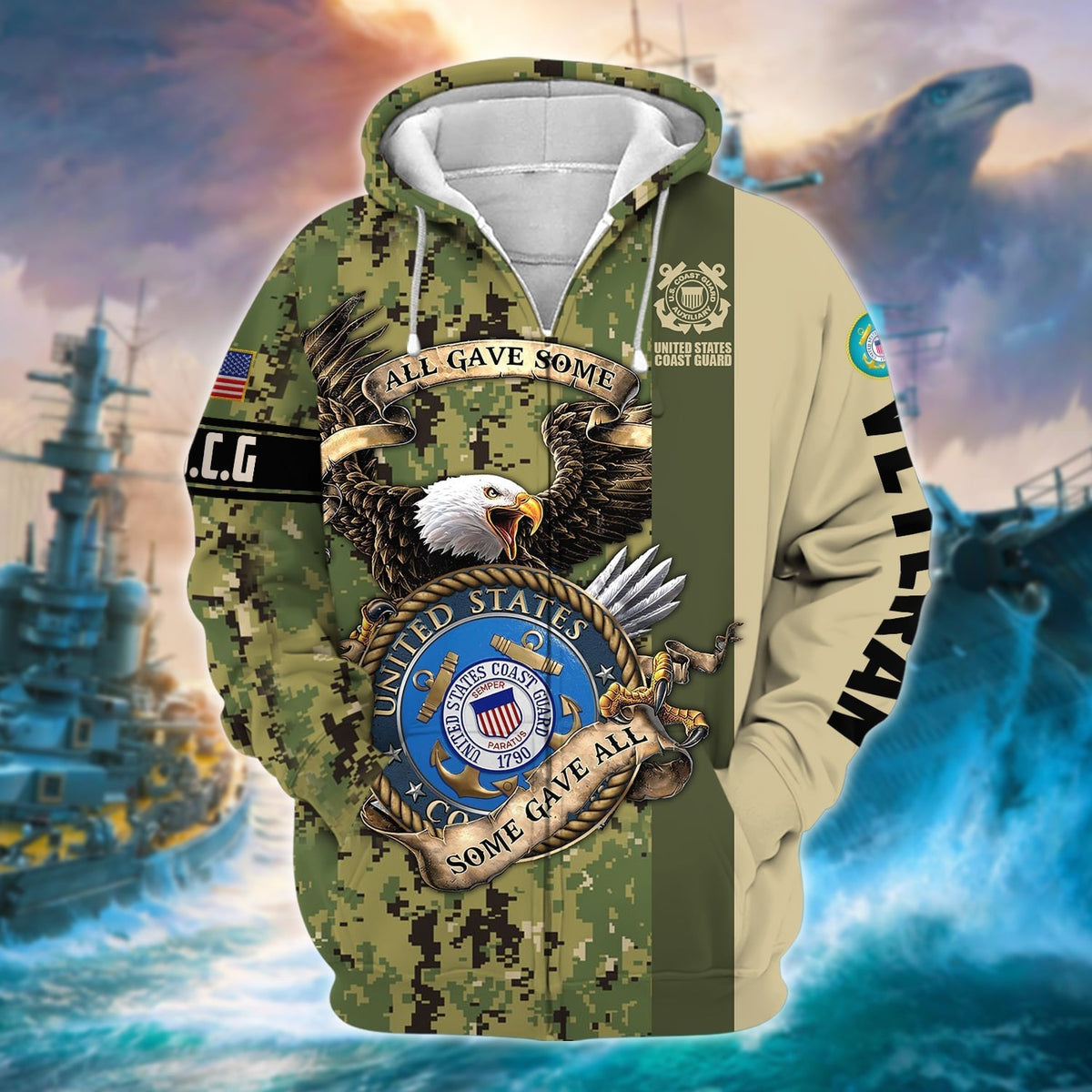 BJ Premium U.S Multiple Service Veteran Zip Hoodie