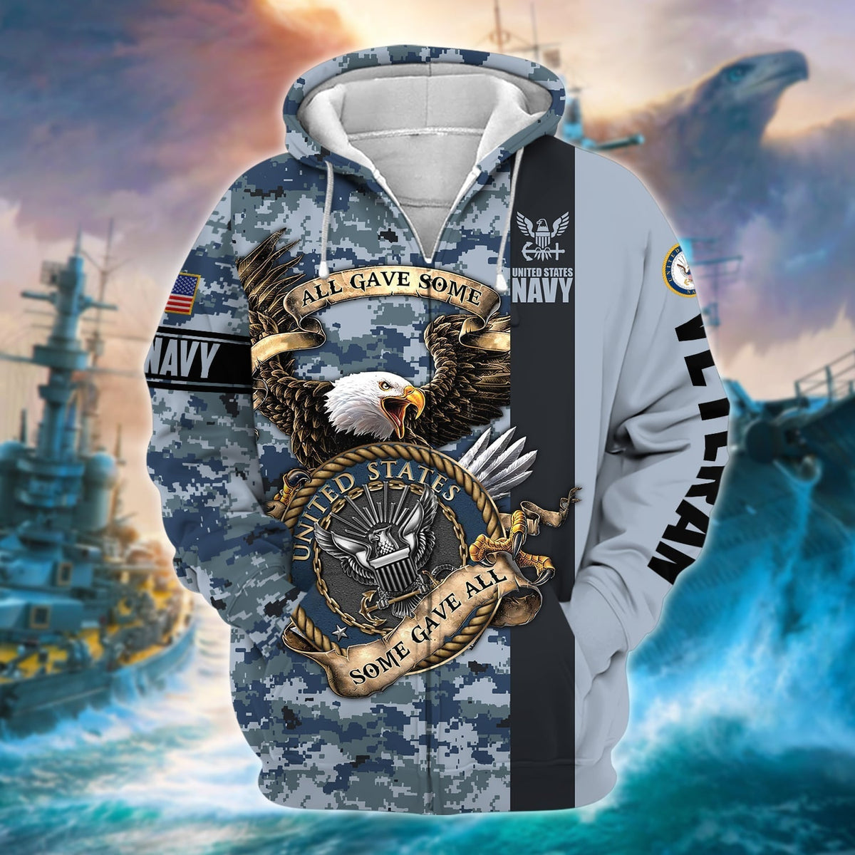 BJ Premium U.S Multiple Service Veteran Zip Hoodie