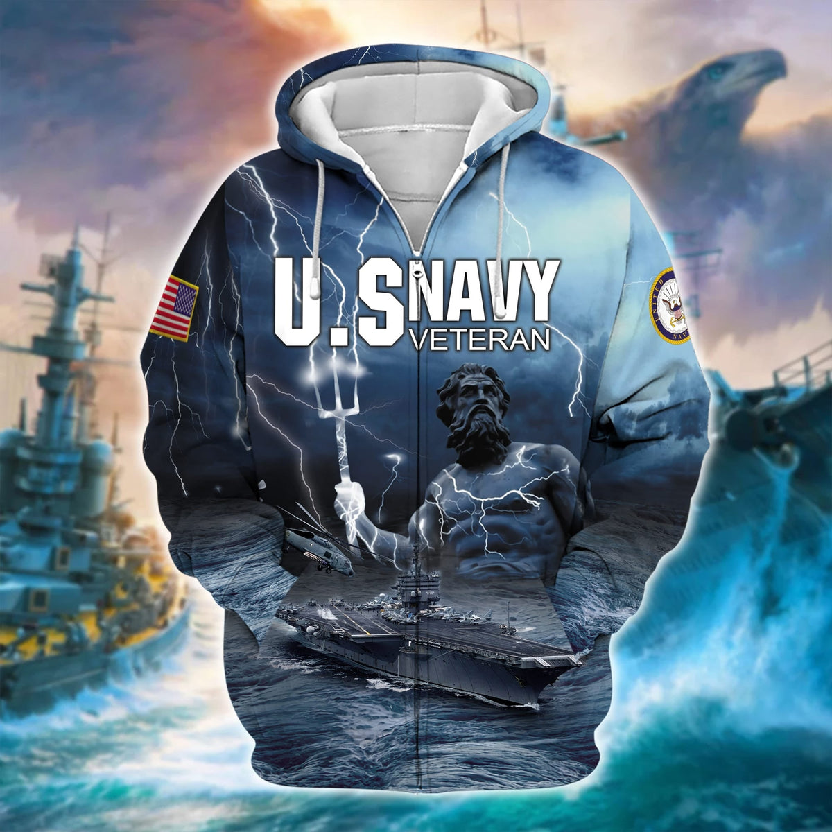 BJ Premium U.S. Navy Veteran Zip Hoodie