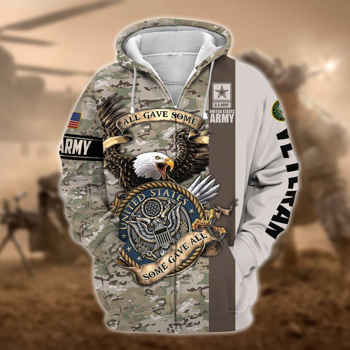 BJ Premium U.S Multiple Service Veteran Zip Hoodie