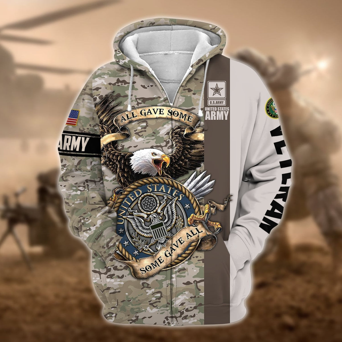 BJ Premium U.S Multiple Service Veteran Zip Hoodie