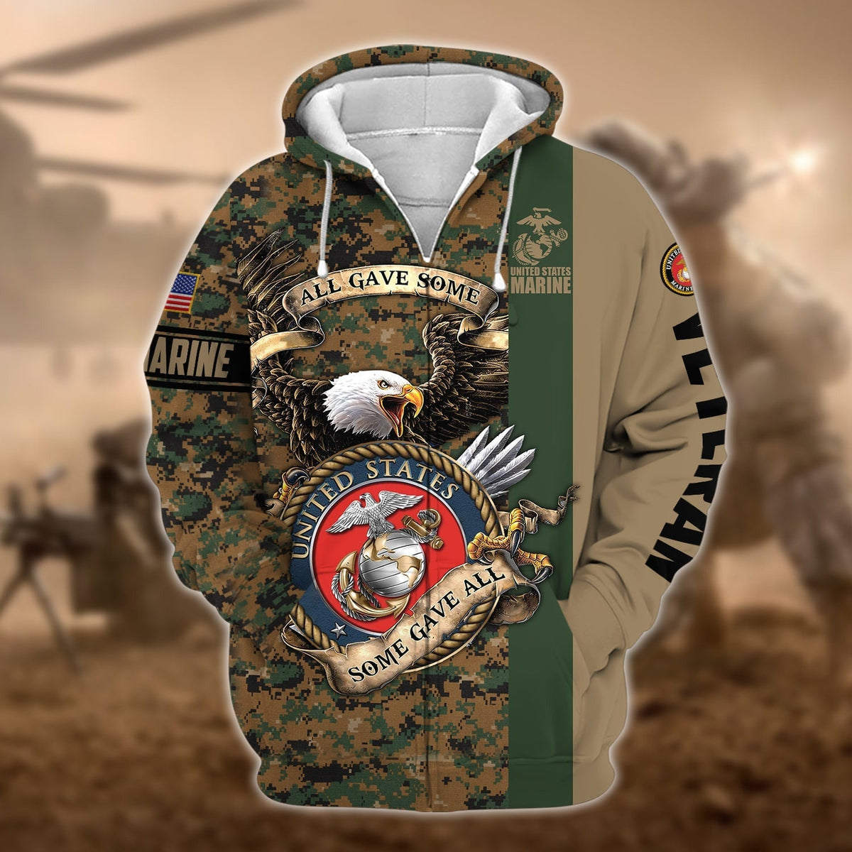 BJ Premium U.S Multiple Service Veteran Zip Hoodie