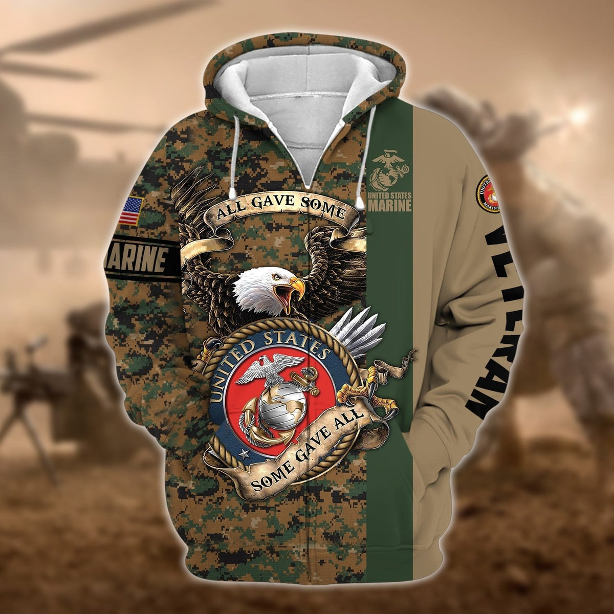 BJ Premium U.S Multiple Service Veteran Zip Hoodie