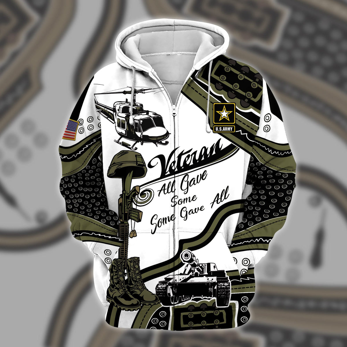 BJ Premium U.S Multiple Service Veteran Zip Hoodie