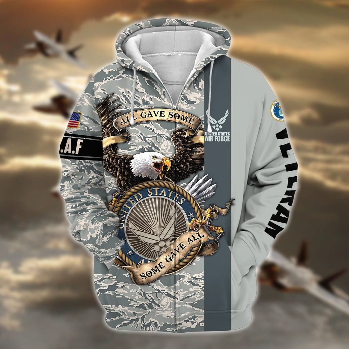 BJ Premium U.S Multiple Service Veteran Zip Hoodie
