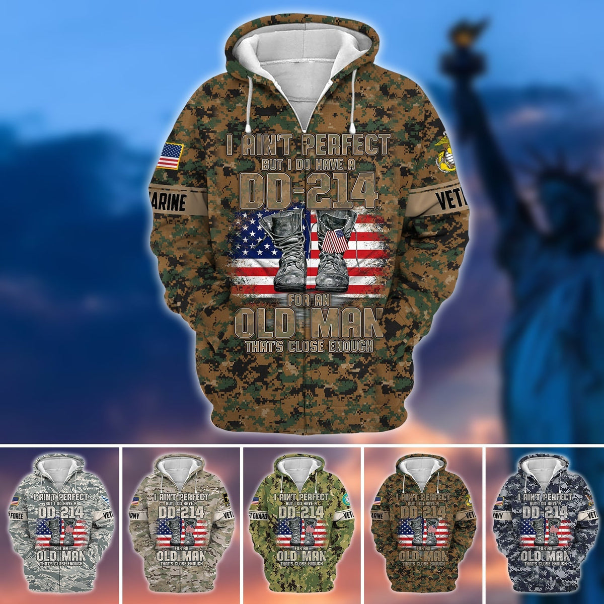 BJ Premium U.S Multiple Service Veteran Zip Hoodie