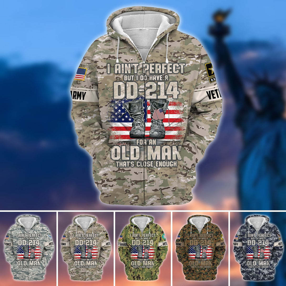 BJ Premium U.S Multiple Service Veteran Zip Hoodie