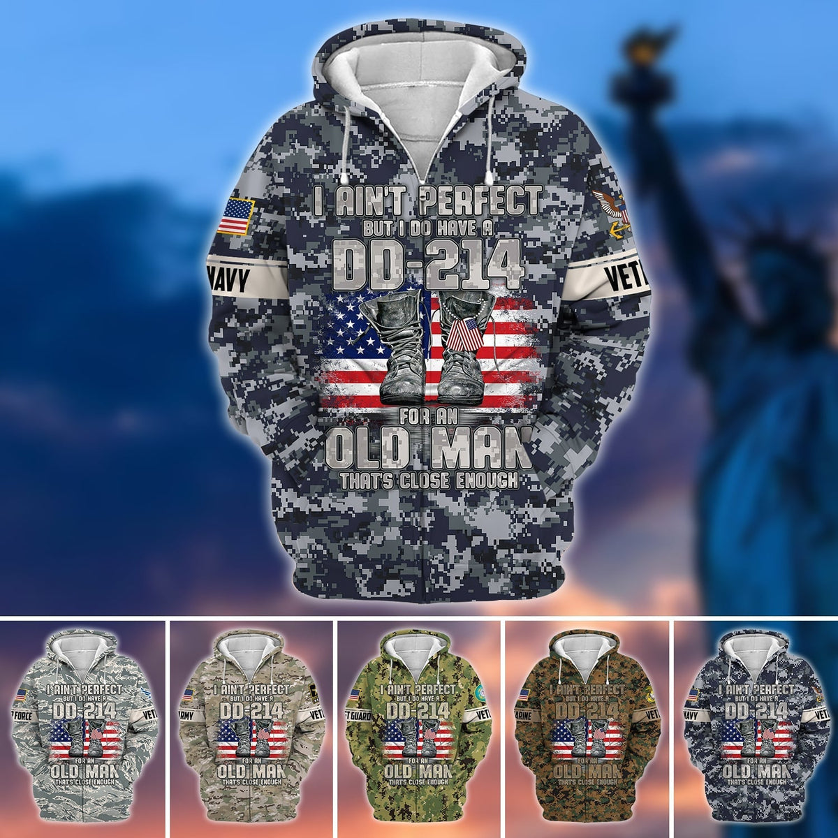BJ Premium U.S Multiple Service Veteran Zip Hoodie