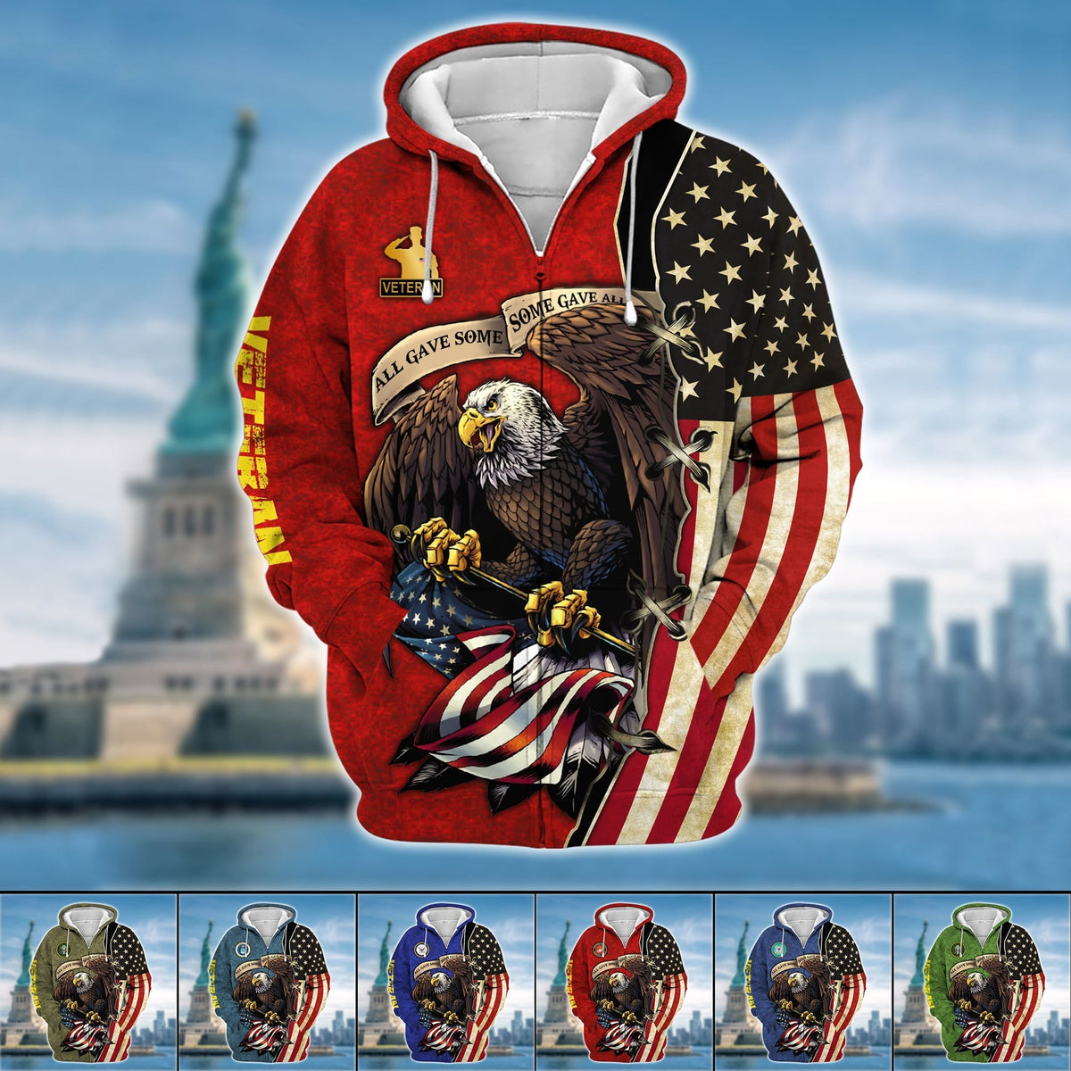 BJ Premium U.S Multiple Service Veteran Zip Hoodie