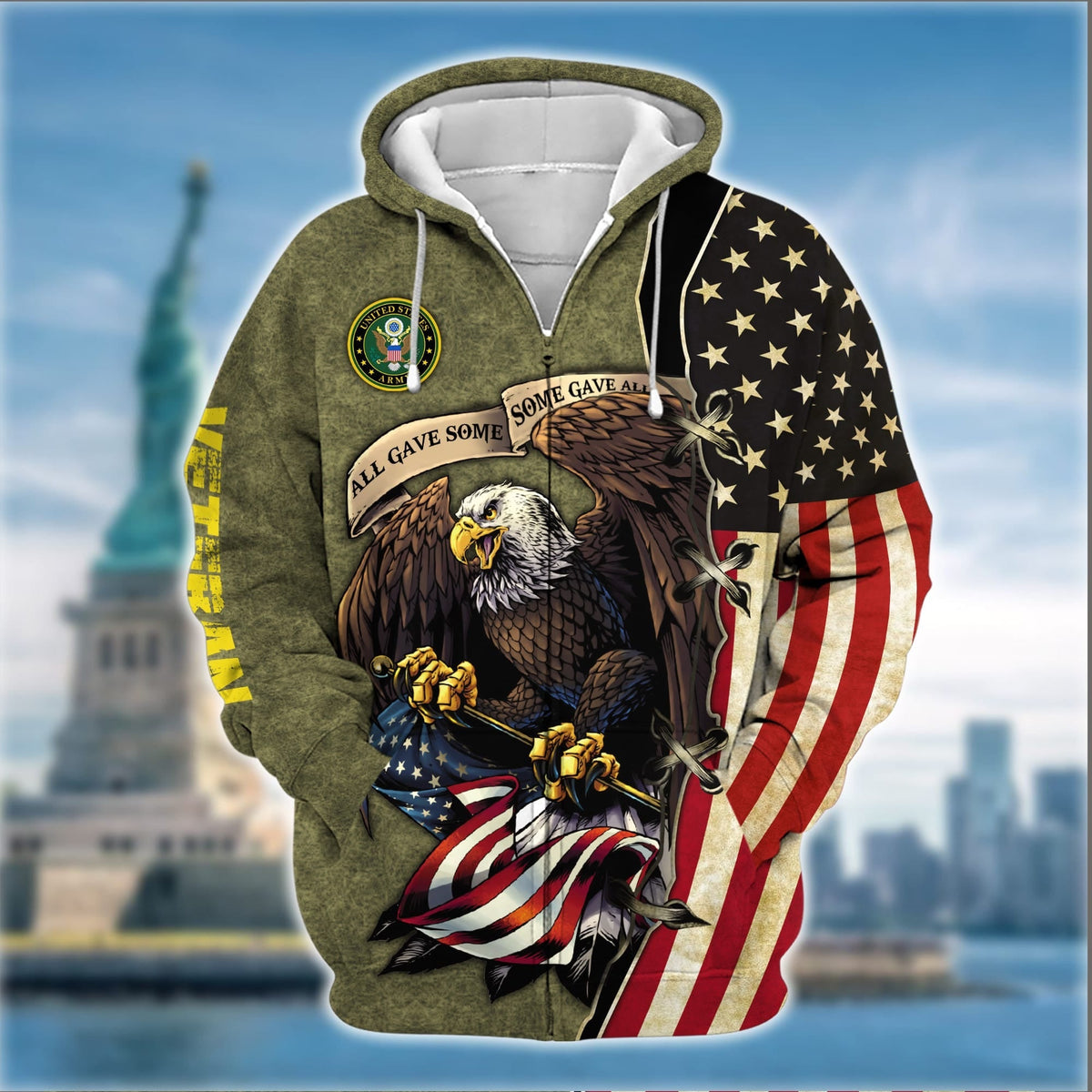 BJ Premium U.S Multiple Service Veteran Zip Hoodie