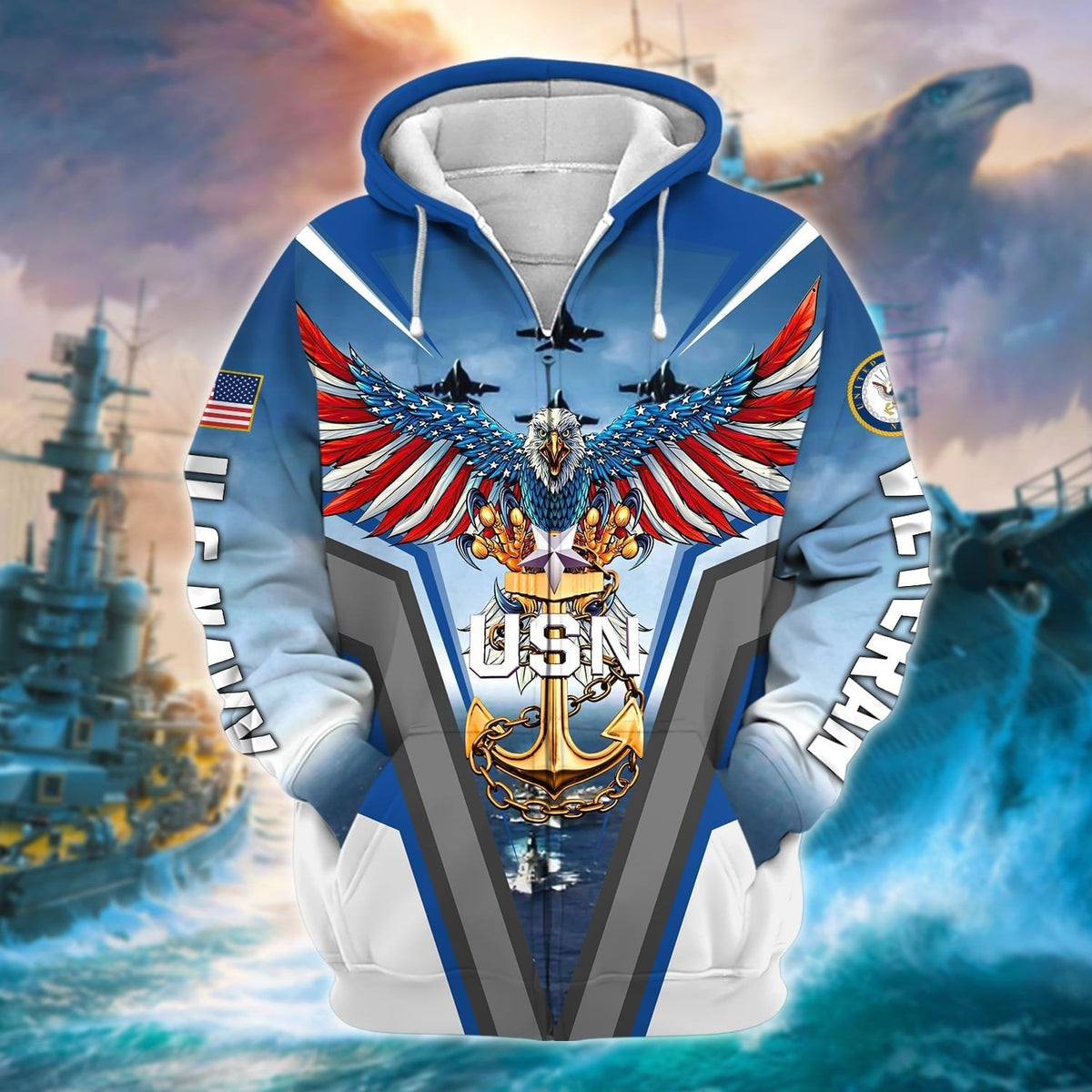 BJ Premium U.S. Navy Veteran Zip Hoodie