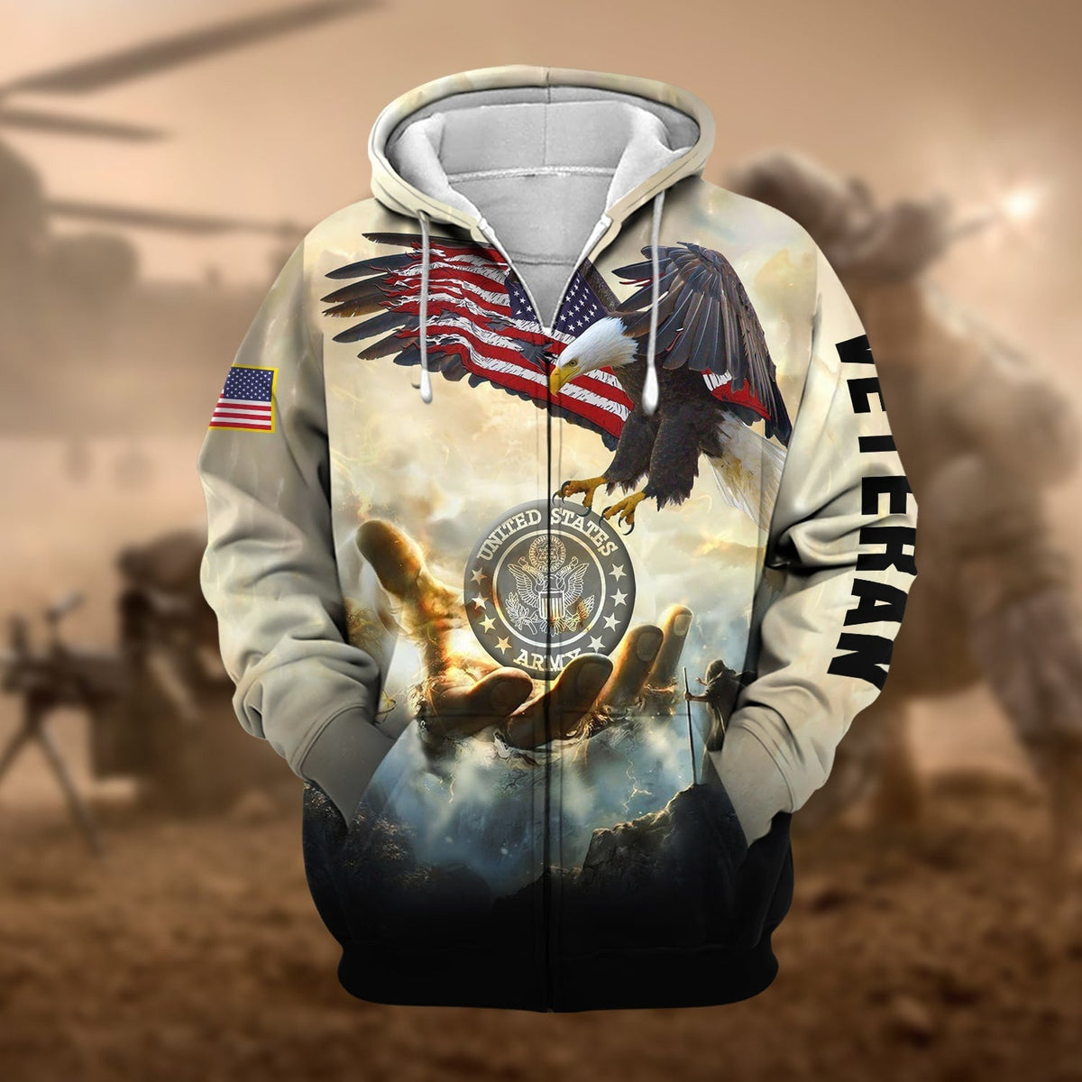 BJ Premium God Bless US Veteran Zip Hoodie