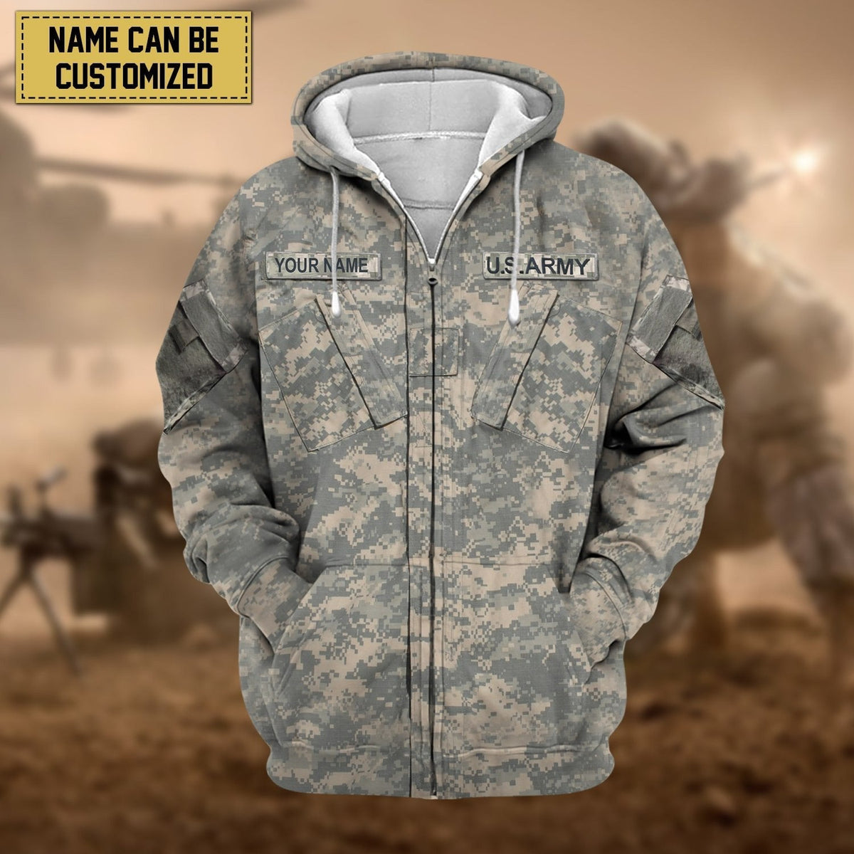 BJ Premium Personalised US Veteran Zip Hoodie Fleece