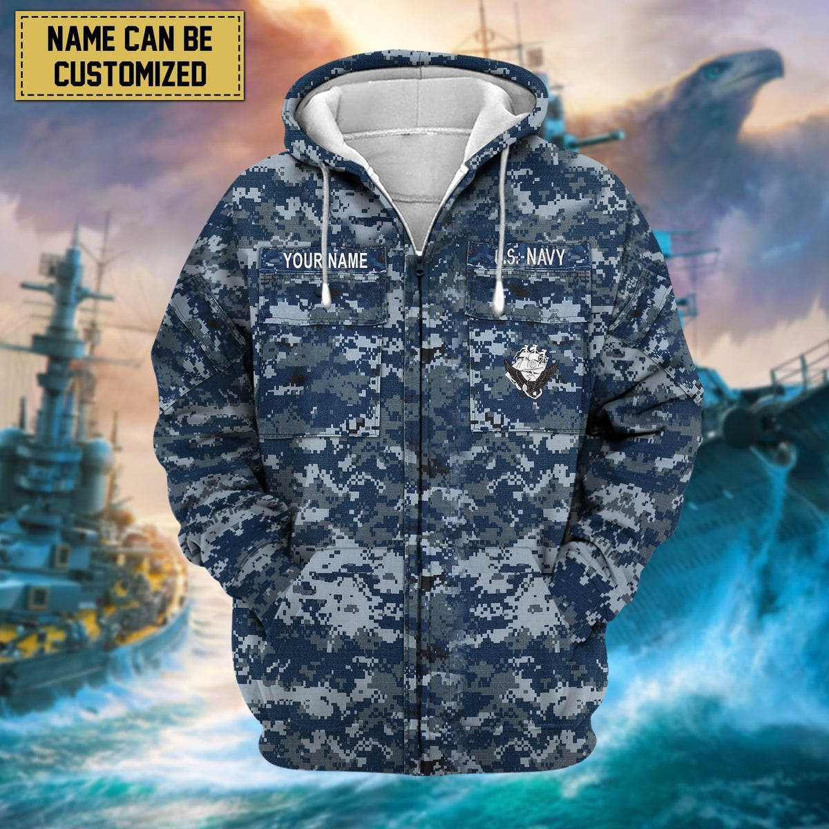 BJ Premium Personalized US Veteran Zip Hoodie