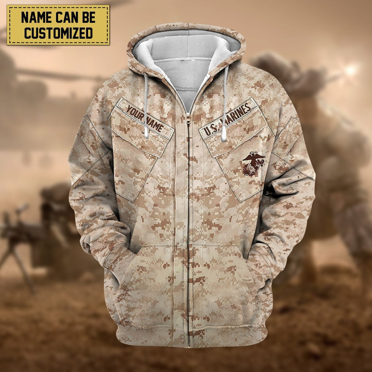 BJ Premium Personalised US Veteran Zip Hoodie Fleece