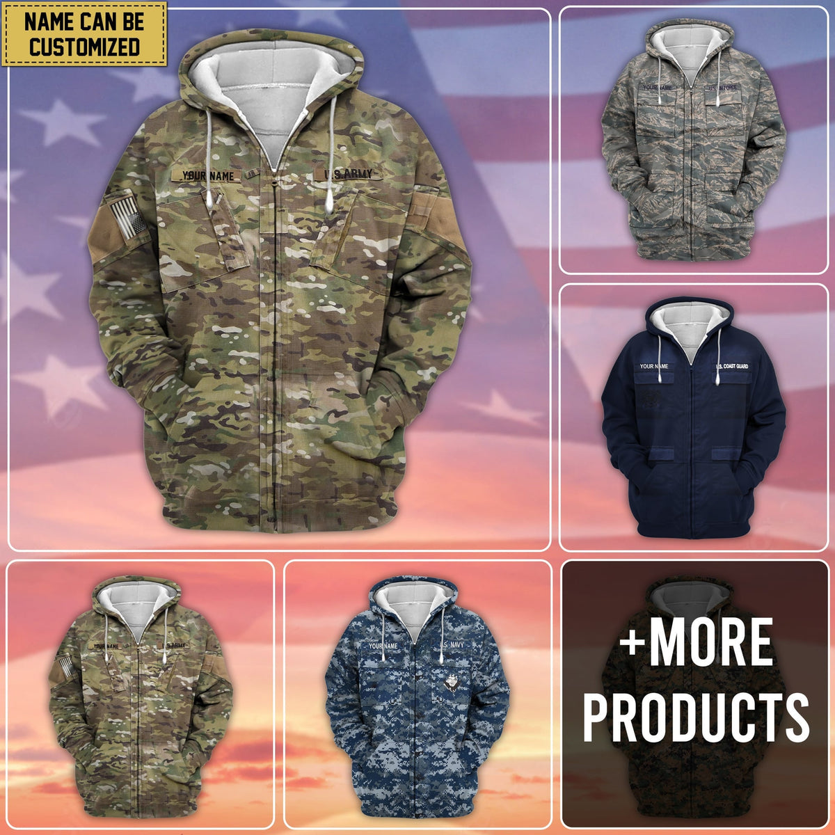BJ Premium Personalised US Veteran Zip Hoodie Fleece
