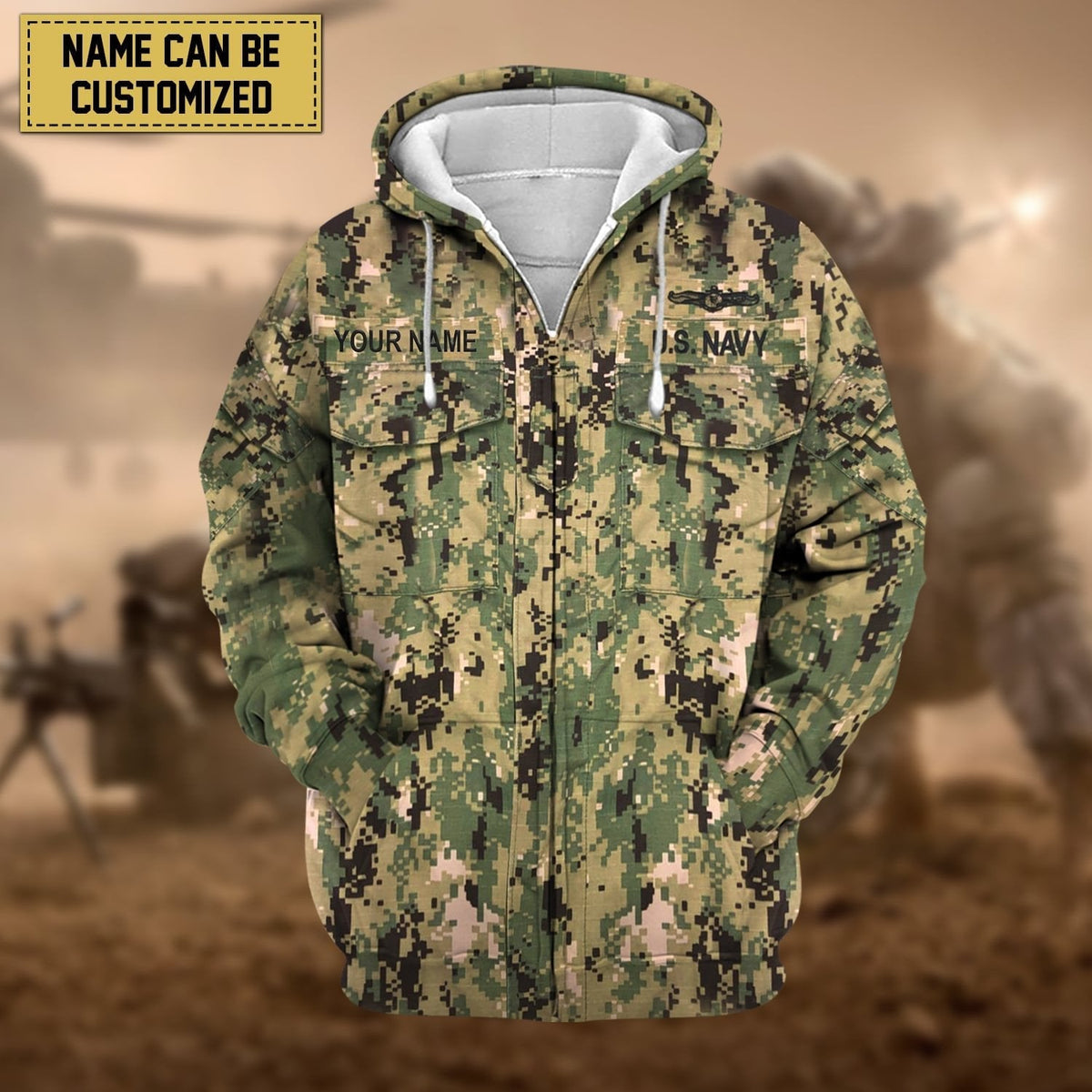 BJ Premium Personalised US Veteran Zip Hoodie Fleece
