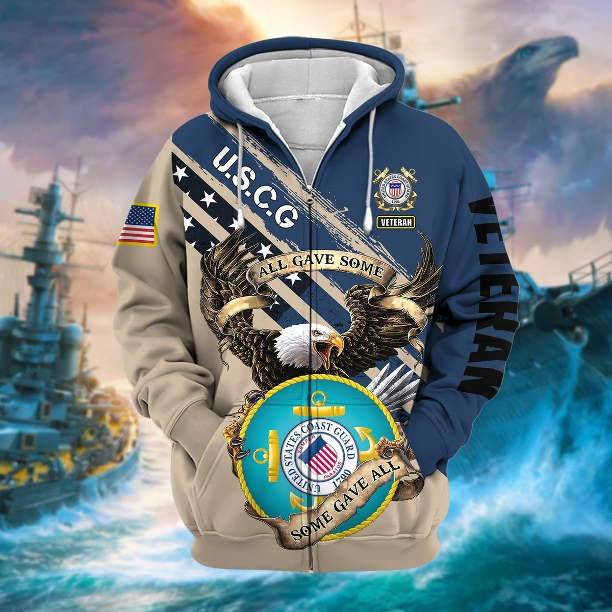 BJ Premium Proudly Served Multiservice US Veteran Zip Hoodie
