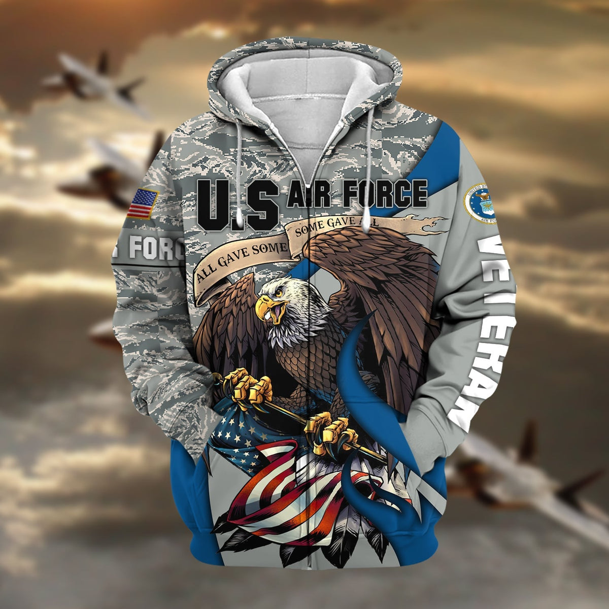 BJ Premium Camo Soldiers Multiservice US Veteran Zip Hoodie