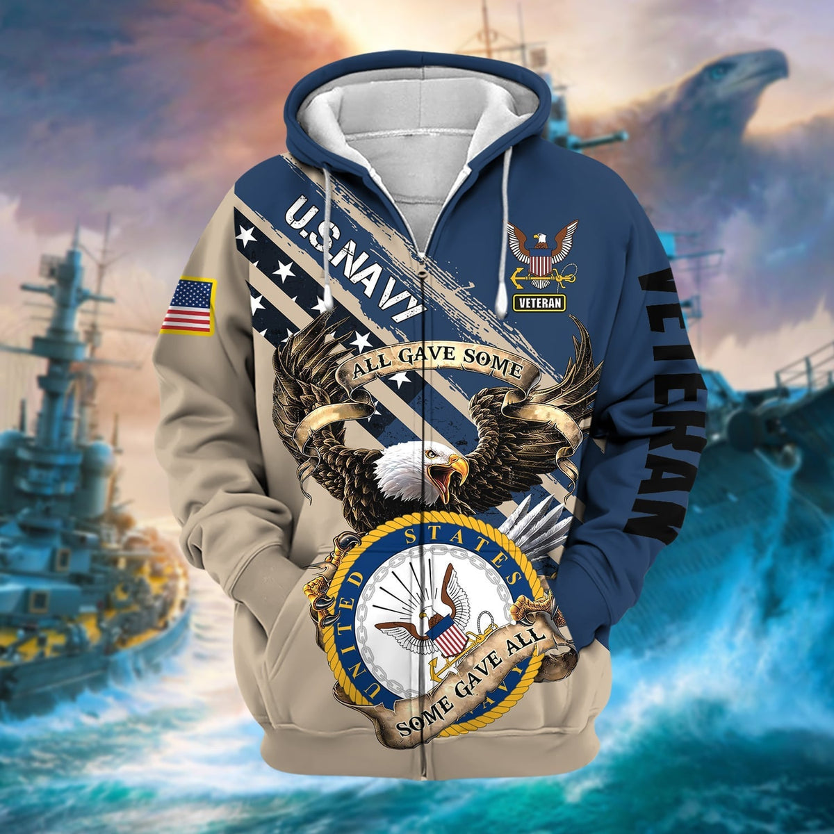 BJ Premium Proudly Served Multiservice US Veteran Zip Hoodie