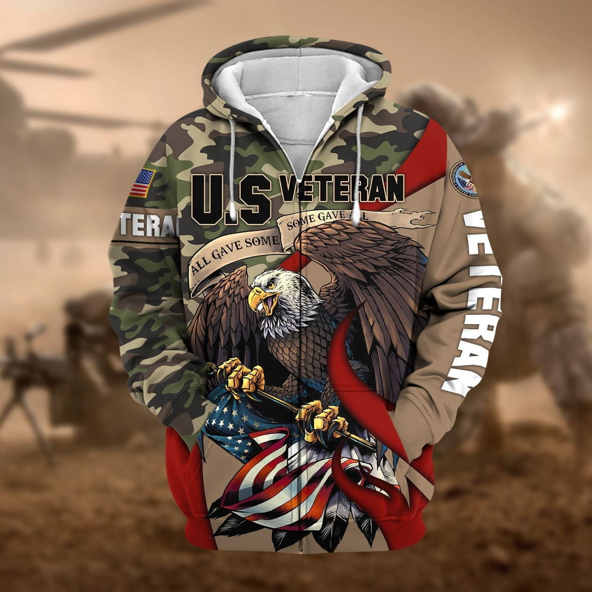 BJ Premium Camo Soldiers Multiservice US Veteran Zip Hoodie