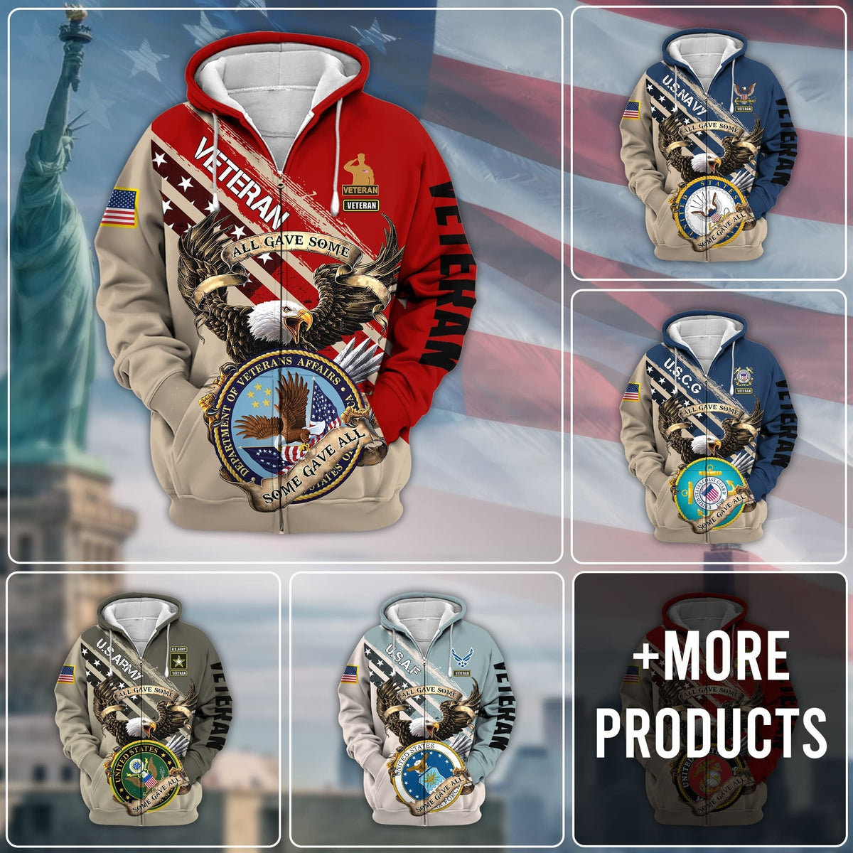 BJ Premium Proudly Served Multiservice US Veteran Zip Hoodie