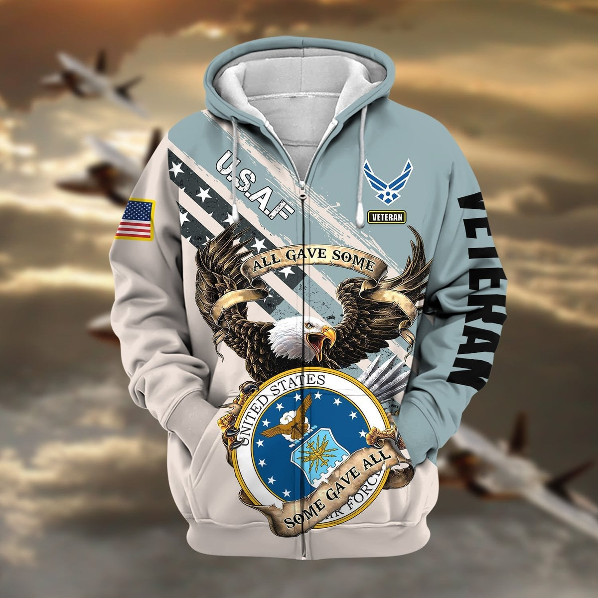 BJ Premium Proudly Served Multiservice US Veteran Zip Hoodie